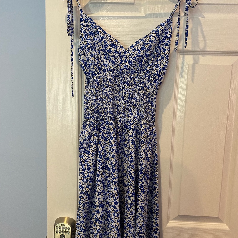 Ditsy Floral Blue Tie Strap Mini Dress